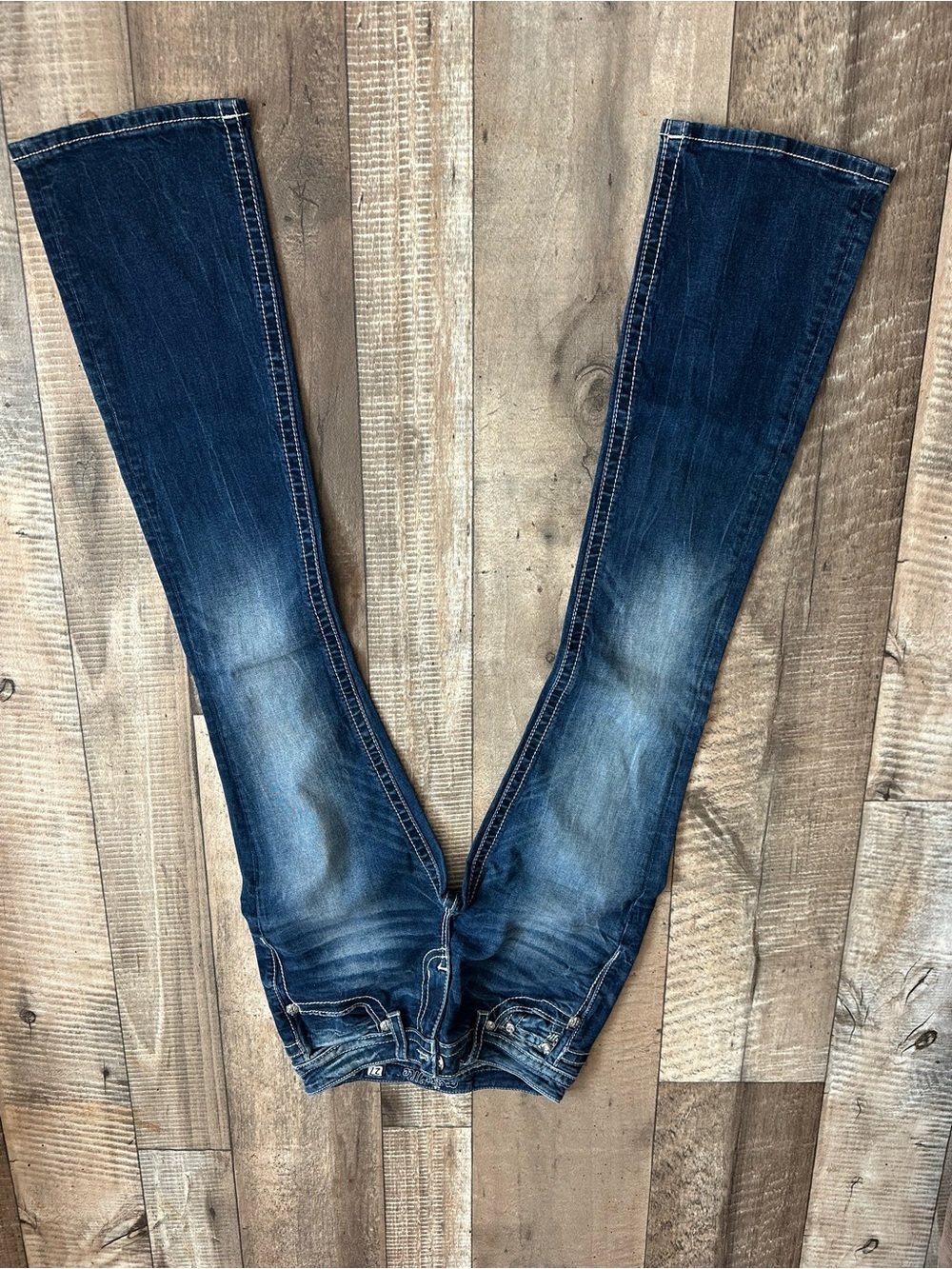 Miss Me Dark Wash Bootcut Jeans with Faded Knees 27x33.5